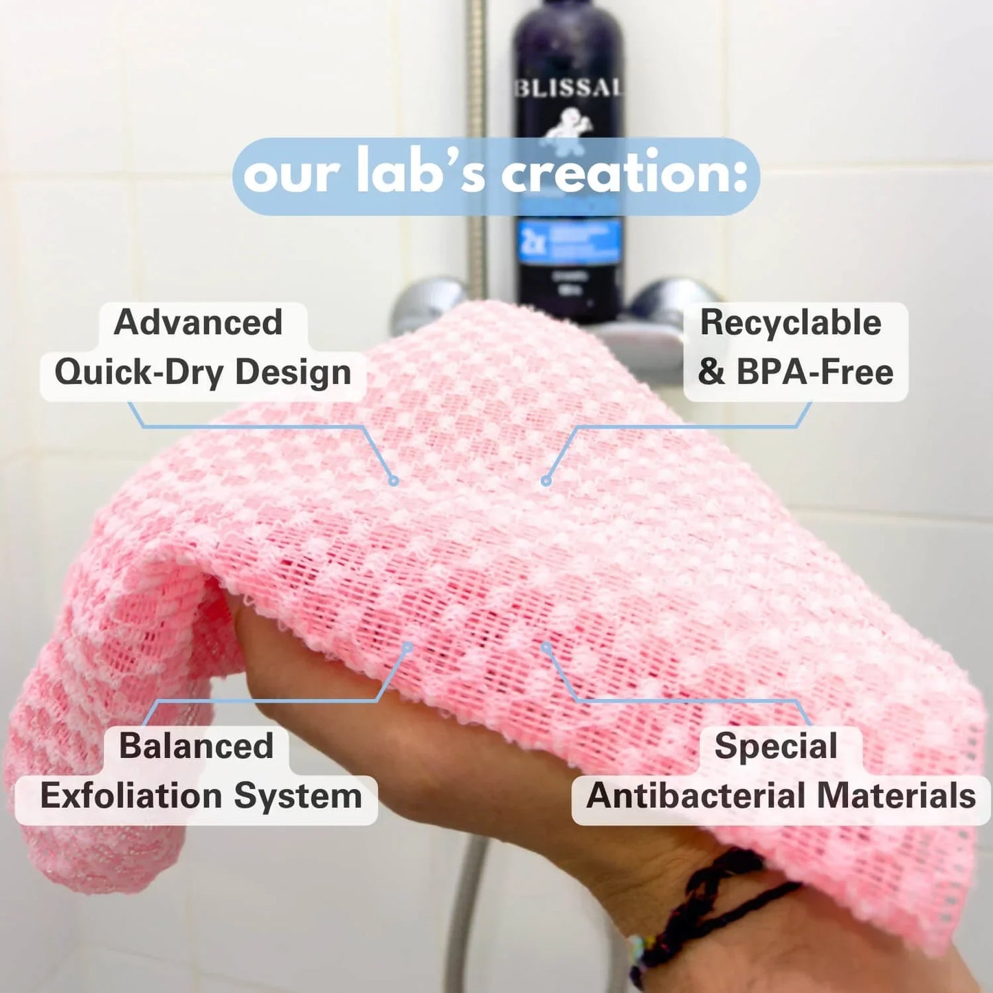 Blissali Exfoliërende Antibacteriële Douchehanddoek